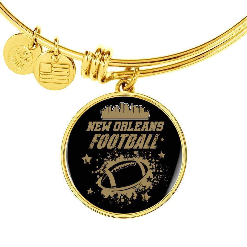 New Orleans Fan Sports Football Personalized Engraved Gold Circle Bangle Brace